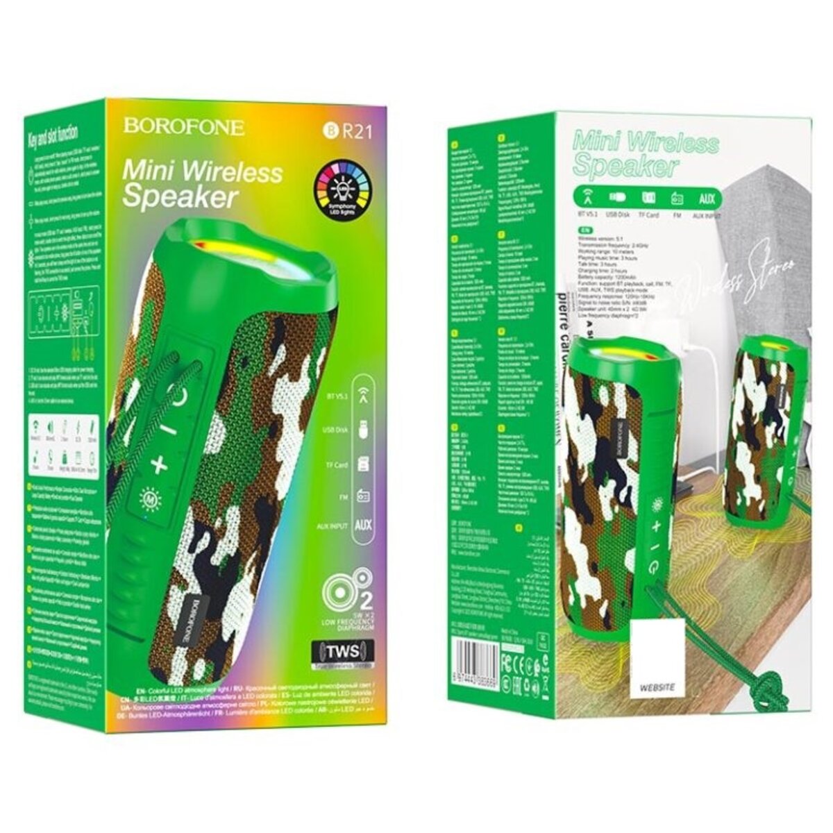 Портативна колонка BOROFONE BR21 Sports BT speaker Camouflage Green на малюнкі №3