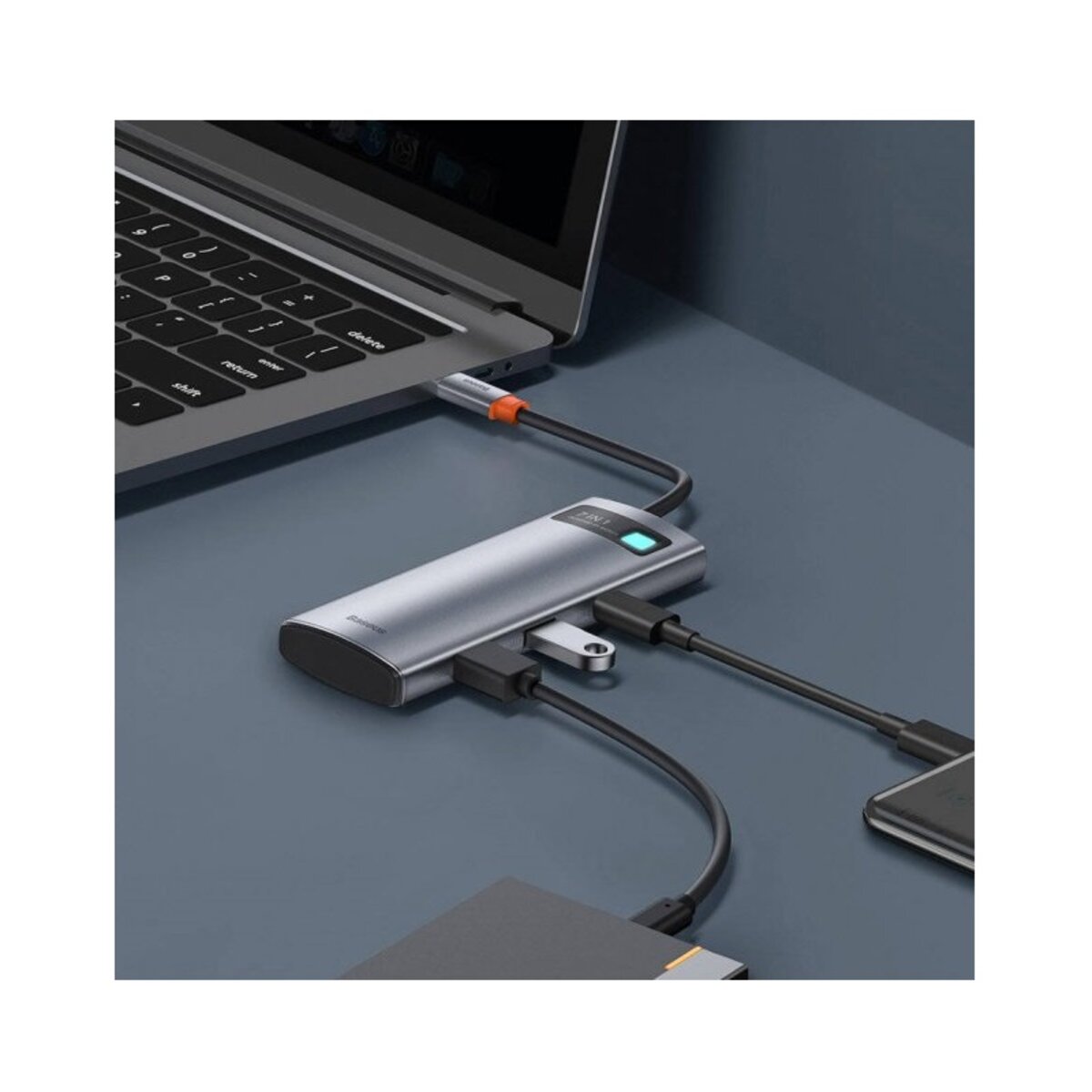 USB-хаб Baseus Metal Gleam Series 7-in-1 Multifunctional Type-C HUB Docking Station Gray(Type-C to HDMI*1+USB3.0*2+USB-C*1+PD*1+SD/TF*1) Фотографія №5 USB-хаб Baseus Metal Gleam Series 7-in-1 Multifunctional Type-C HUB Docking Station Gray(Type-C to HDMI*1+USB3.0*2+USB-C*1+PD*1+SD/TF*1) на малюнкі №5