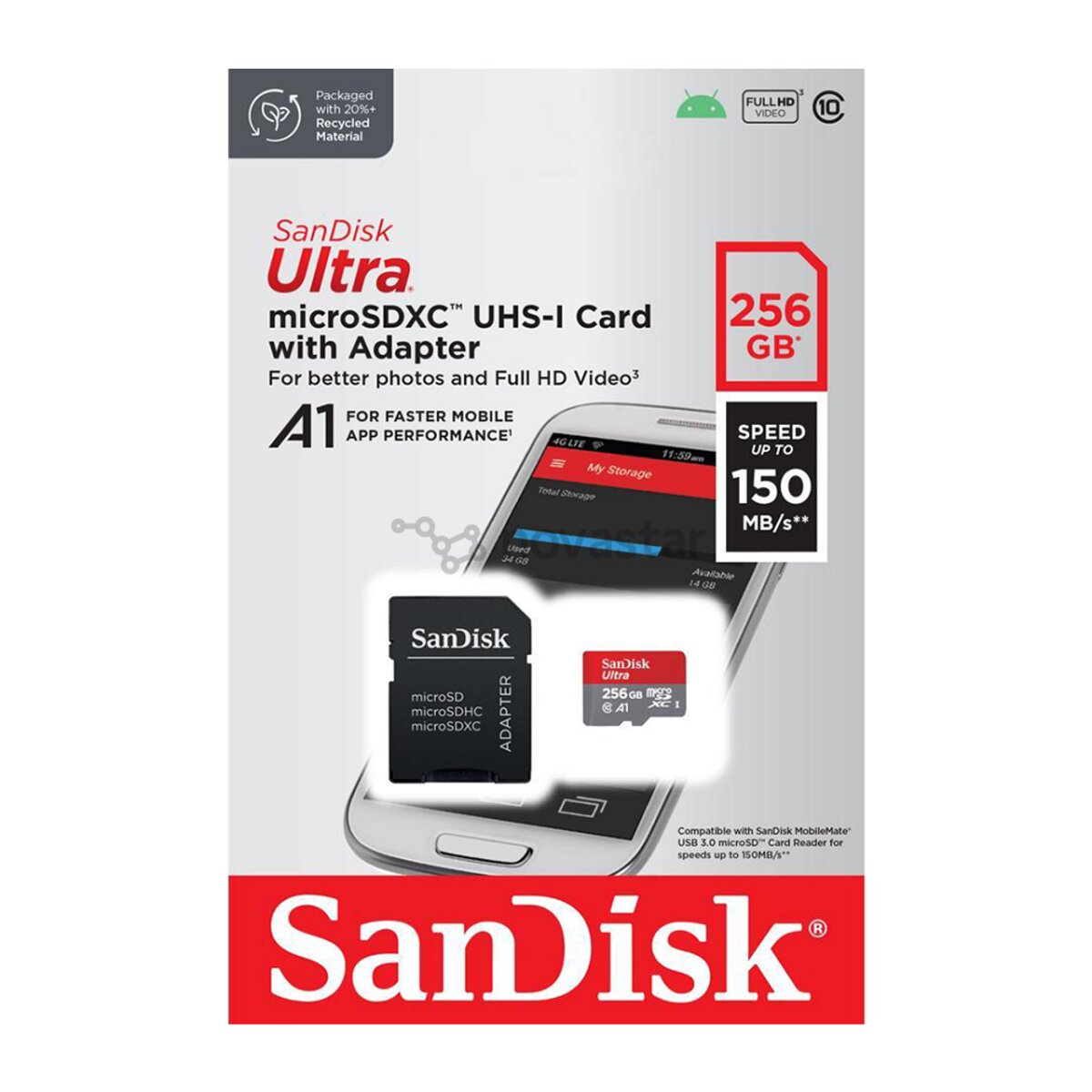 Карта памяті microSDXC (UHS-1) SanDisk Ultra 256Gb class 10 A1 (150MB/s) (adapter SD) (SDSQUAC-256G-GN6MA) Фото 3 Карта памяті microSDXC (UHS-1) SanDisk Ultra 256Gb class 10 A1 (150MB/s) (adapter SD) (SDSQUAC-256G-GN6MA) на картинке №3