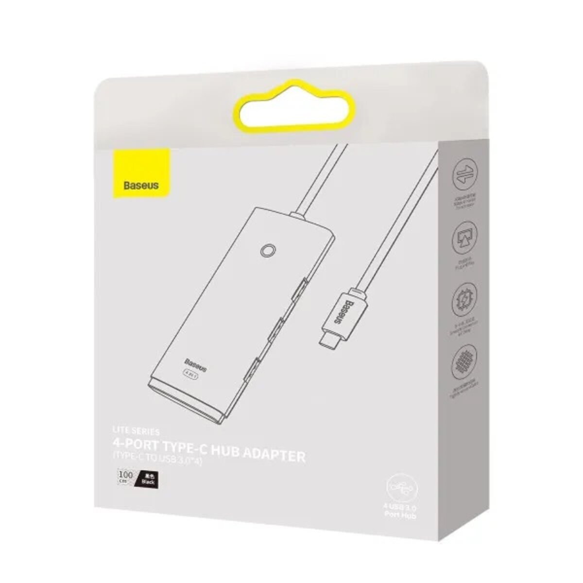 USB-хаб Baseus Lite Series 4-Port Type-C HUB Adapter (Type-C to USB 3.0*4 ) 1m Black Фотографія №2 USB-хаб Baseus Lite Series 4-Port Type-C HUB Adapter (Type-C to USB 3.0*4 ) 1m Black на малюнкі №2