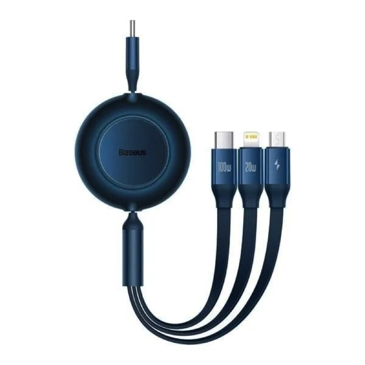 Кабель Baseus Bright Mirror 2 Series Retractable 3-in-1 Fast Charging  Data Cable Type-C to M+L+C 100W 1.1m Blue (CAMJ010203) на картинке №1
