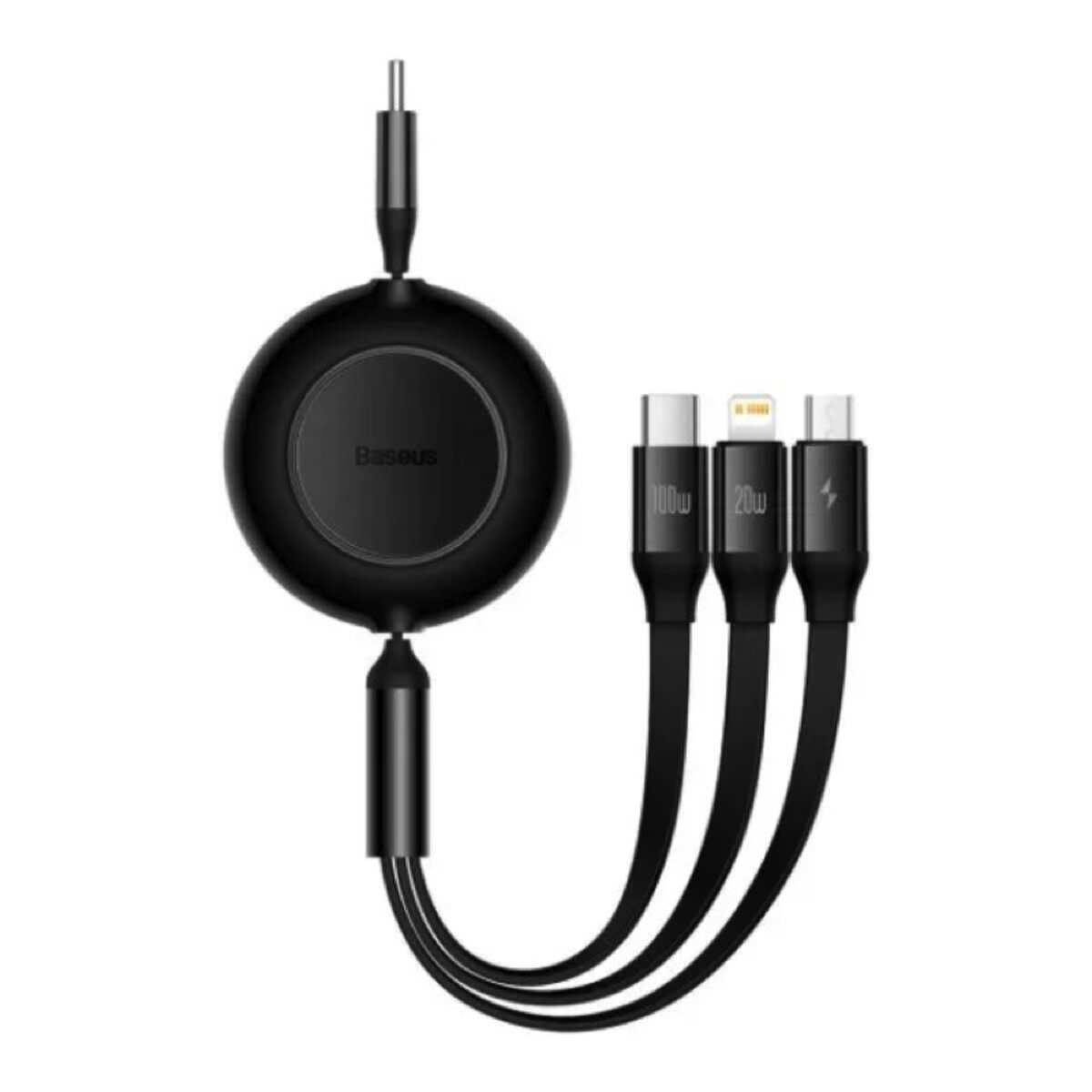 Кабель Baseus Bright Mirror 2 Series Retractable 3-in-1 Fast Charging  Data Cable Type-C to M+L+C 100W 1.1m Black (CAMJ010201) на картинке №1