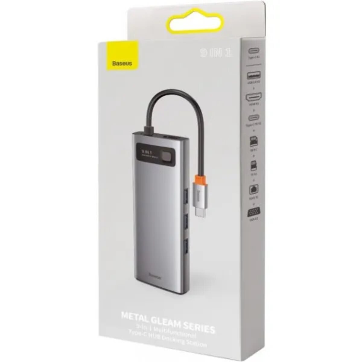 USB-хаб Baseus Metal Gleam Series 9-in-1 Multifunctional Type-C HUB Docking Station Space Gray(Type-C to HDMI*1+USB3.0*3+PD*1+RJ45*1+SD/TF*1+VGA*1) Фотографія №6 USB-хаб Baseus Metal Gleam Series 9-in-1 Multifunctional Type-C HUB Docking Station Space Gray(Type-C to HDMI*1+USB3.0*3+PD*1+RJ45*1+SD/TF*1+VGA*1) на малюнкі №6
