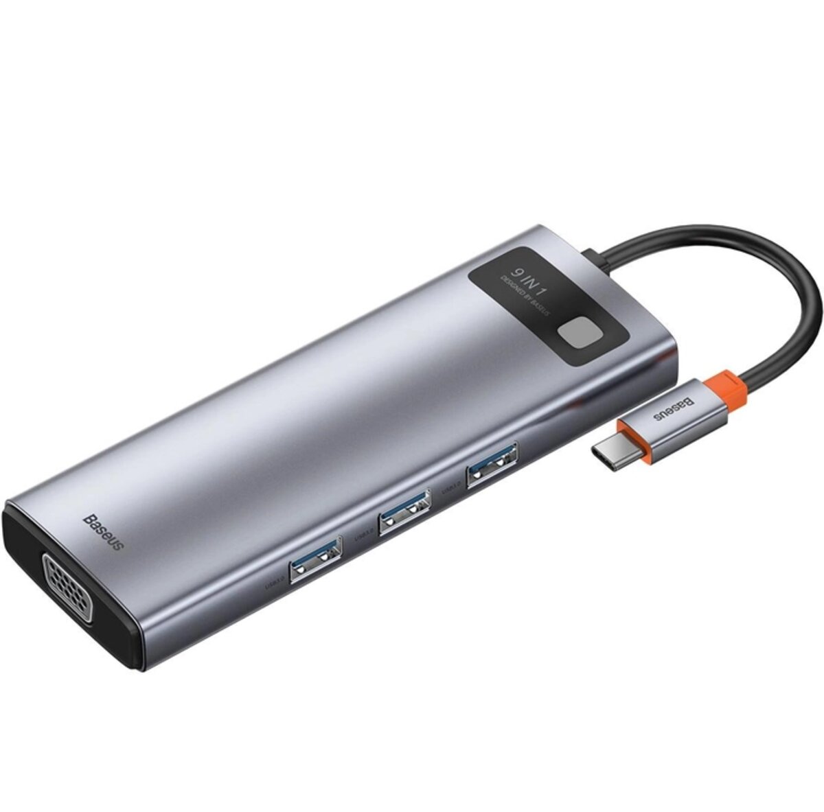 USB-хаб Baseus Metal Gleam Series 9-in-1 Multifunctional Type-C HUB Docking Station Space Gray(Type-C to HDMI*1+USB3.0*3+PD*1+RJ45*1+SD/TF*1+VGA*1) Фотографія №3 USB-хаб Baseus Metal Gleam Series 9-in-1 Multifunctional Type-C HUB Docking Station Space Gray(Type-C to HDMI*1+USB3.0*3+PD*1+RJ45*1+SD/TF*1+VGA*1) на малюнкі №3