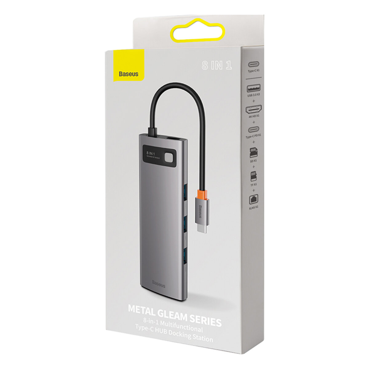 USB-хаб Baseus Metal Gleam Series 8-in-1 Multifunctional Type-C HUB Docking Station Gray(Type-C to HDMI*1+USB3.0*3+PD*1+RJ45*1+SD/TF*1) (CAHUB-CV0G) Фотографія №2 USB-хаб Baseus Metal Gleam Series 8-in-1 Multifunctional Type-C HUB Docking Station Gray(Type-C to HDMI*1+USB3.0*3+PD*1+RJ45*1+SD/TF*1) (CAHUB-CV0G) на малюнкі №2