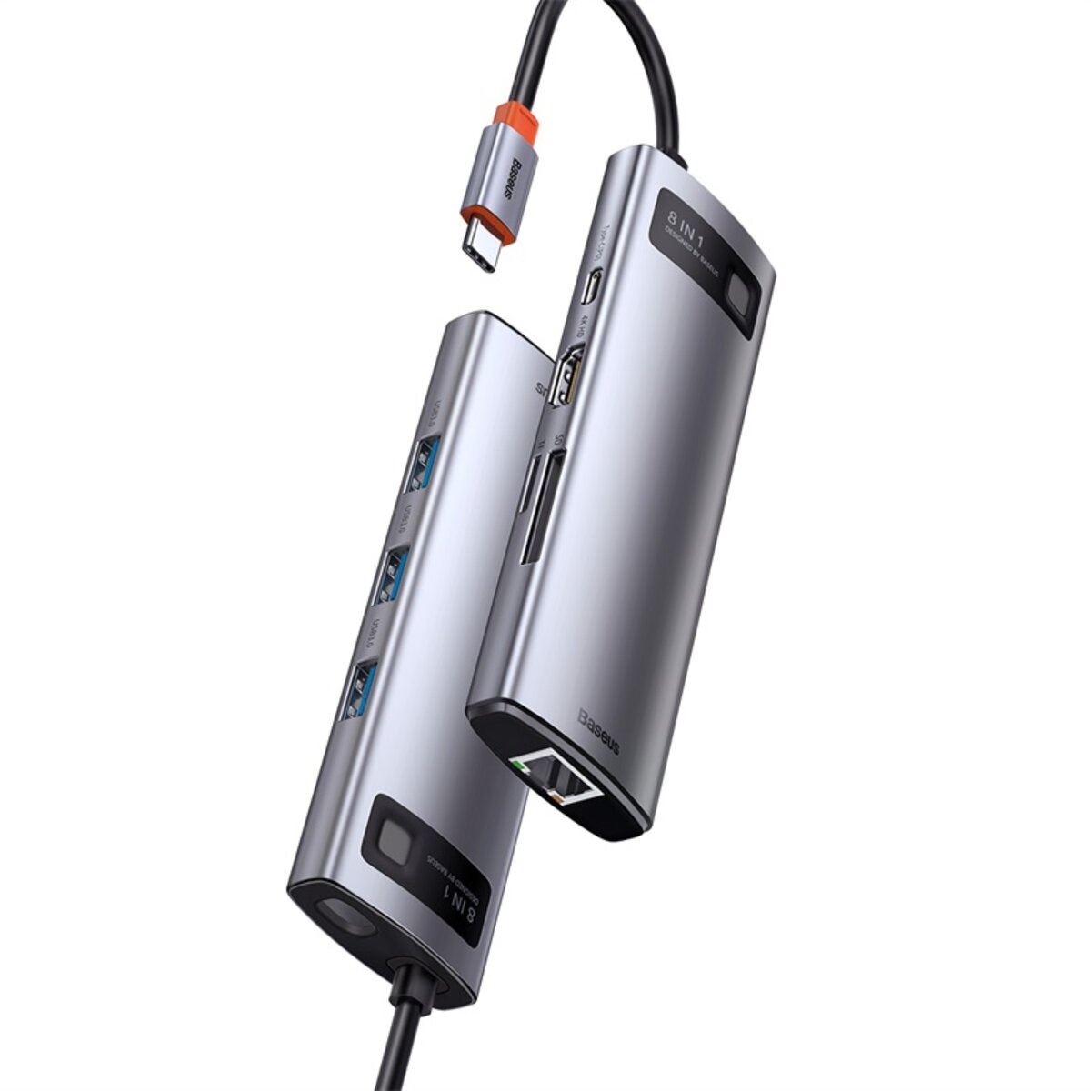 USB-хаб Baseus Metal Gleam Series 8-in-1 Multifunctional Type-C HUB Docking Station Gray(Type-C to HDMI*1+USB3.0*3+PD*1+RJ45*1+SD/TF*1) (CAHUB-CV0G) Фотографія №4 USB-хаб Baseus Metal Gleam Series 8-in-1 Multifunctional Type-C HUB Docking Station Gray(Type-C to HDMI*1+USB3.0*3+PD*1+RJ45*1+SD/TF*1) (CAHUB-CV0G) на малюнкі №4