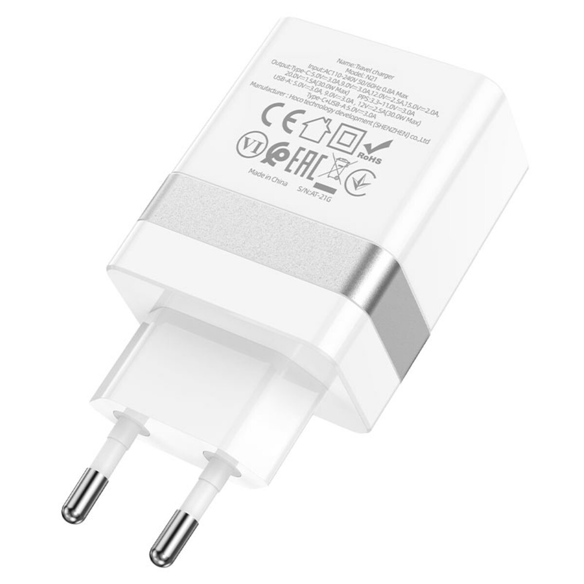 Мережевий зарядний пристрій HOCO N21 Topspeed PD30W+QC3.0 charger White (6931474757777) Фотографія №2 Мережевий зарядний пристрій HOCO N21 Topspeed PD30W+QC3.0 charger White (6931474757777) на малюнкі №2