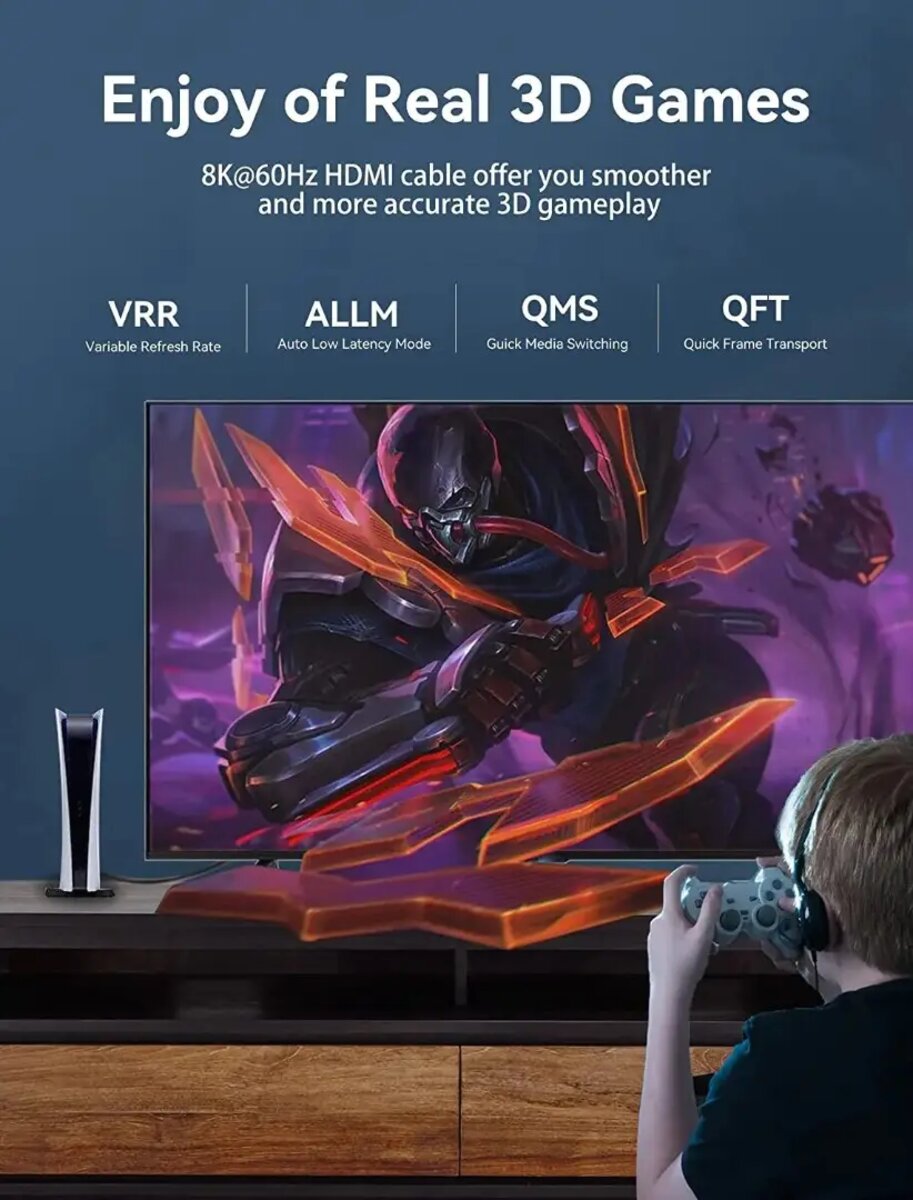 Кабель Vention HDMI-HDMI, 2 м, v2.1 (AANBH) Фотографія №2 Кабель Vention HDMI-HDMI, 2 м, v2.1 (AANBH) на малюнкі №2