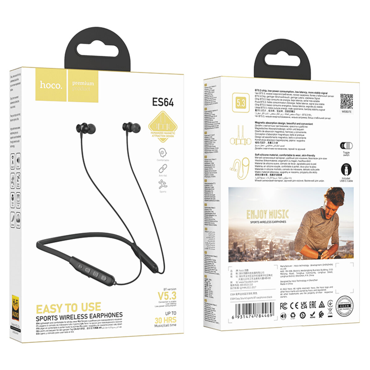 Бездротові навушники HOCO ES64 Easy Sound sports BT earphones Black на малюнкі №3