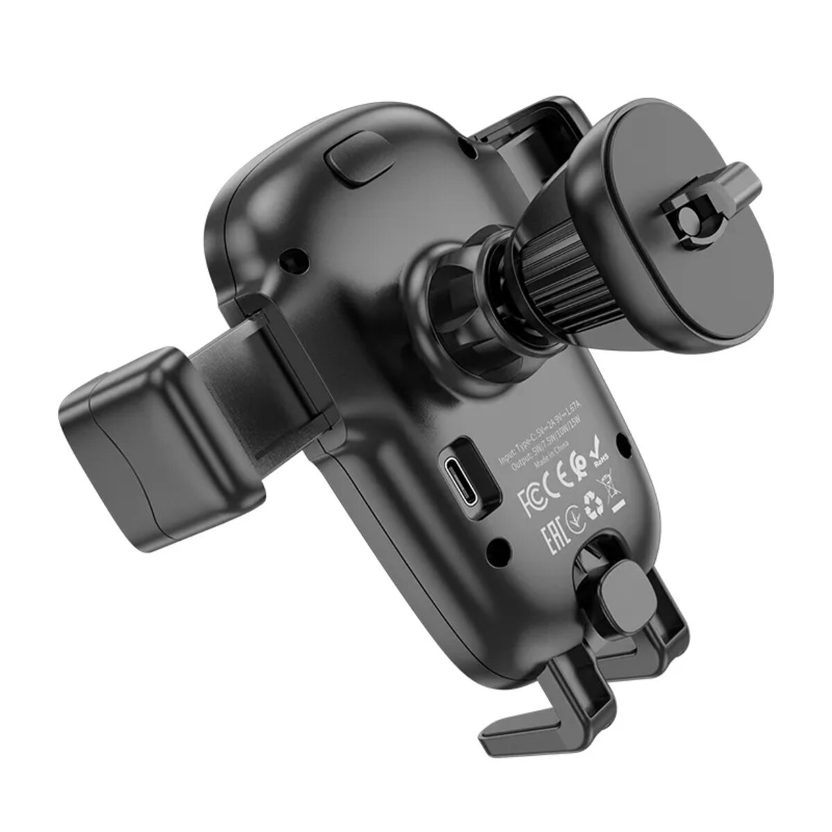 Тримач для мобiльного з БЗП HOCO HW1 Pro wireless fast charge car holder(air outlet) Black (6931474791603) на картинке №4