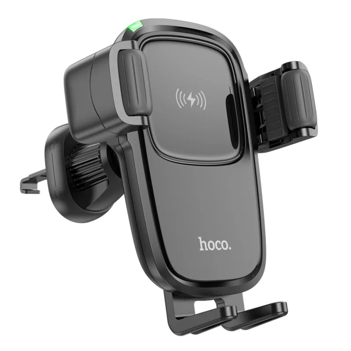 Тримач для мобiльного з БЗП HOCO HW1 Pro wireless fast charge car holder(air outlet) Black (6931474791603) на картинке №1