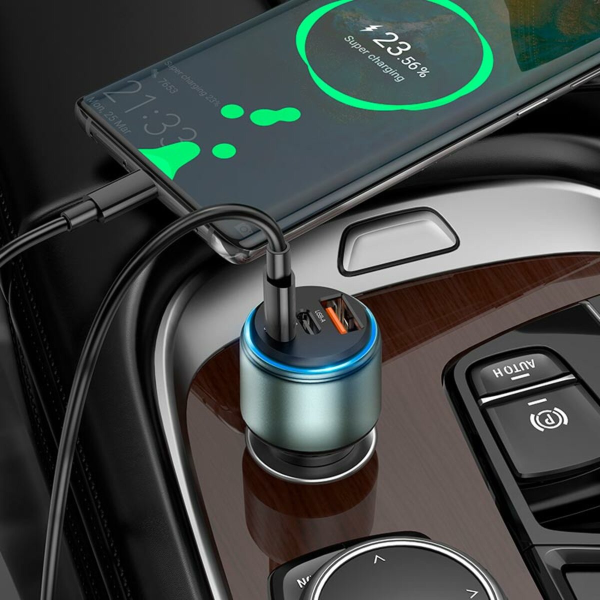 Автомобільний зарядний пристрій HOCO NZ9 Galloper 95W three-port(2C1A) car charger Black на картинке №8