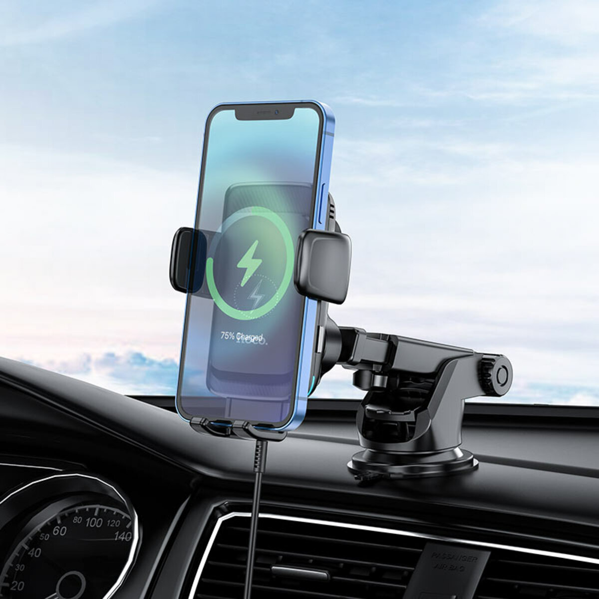 Тримач для мобільного з БЗП HOCO S35 Smart alignment wireless charging car holder Black (6931474761361) на картинке №7