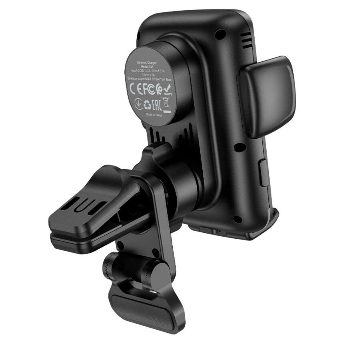 Тримач для мобільного з БЗП HOCO S35 Smart alignment wireless charging car holder Black (6931474761361) на картинке №4