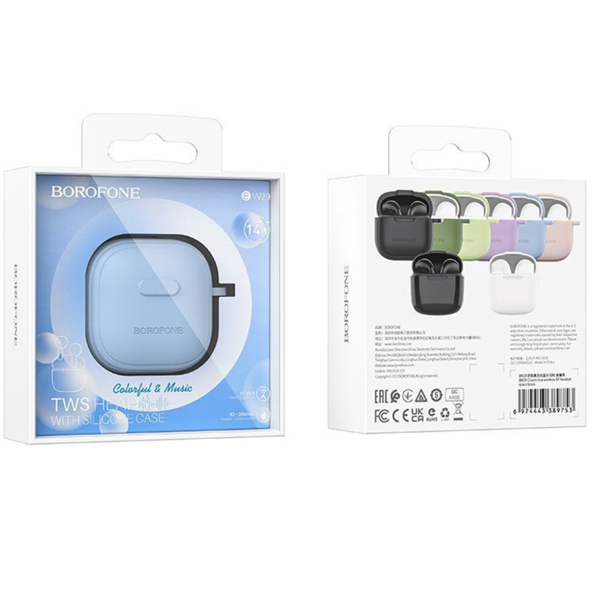 Бездротові навушники BOROFONE BW29 Charm true wireless BT headset Azure Blue на малюнкі №3