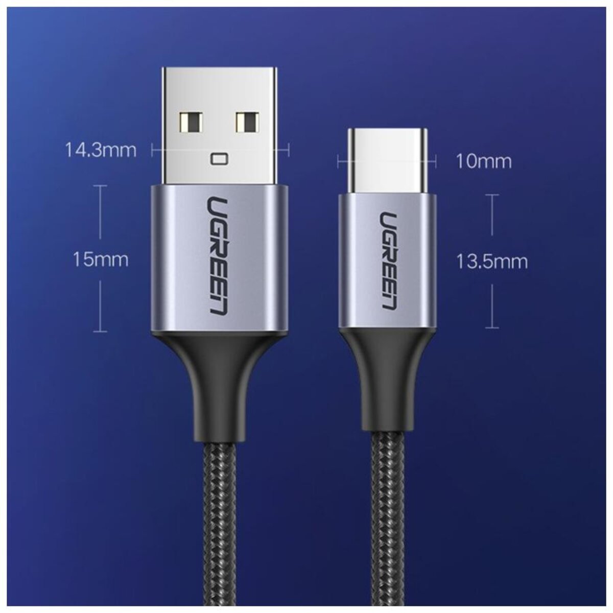 Кабель UGREEN US288 USB-A 2.0 to USB-C Cable Nickel Plating Aluminum Braid 1m (Black) (UGR-60126) на малюнкі №6