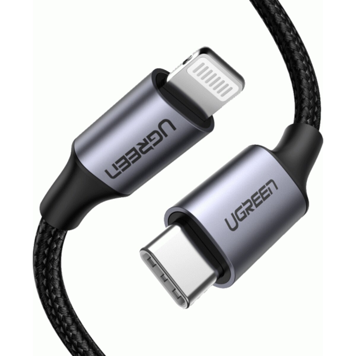 Кабель UGREEN US304 USB-C to Lightning M/M Cable Aluminum Shell Braided 2m (Black) (UGR-60761) Фотографія №2 Кабель UGREEN US304 USB-C to Lightning M/M Cable Aluminum Shell Braided 2m (Black) (UGR-60761) на малюнкі №2