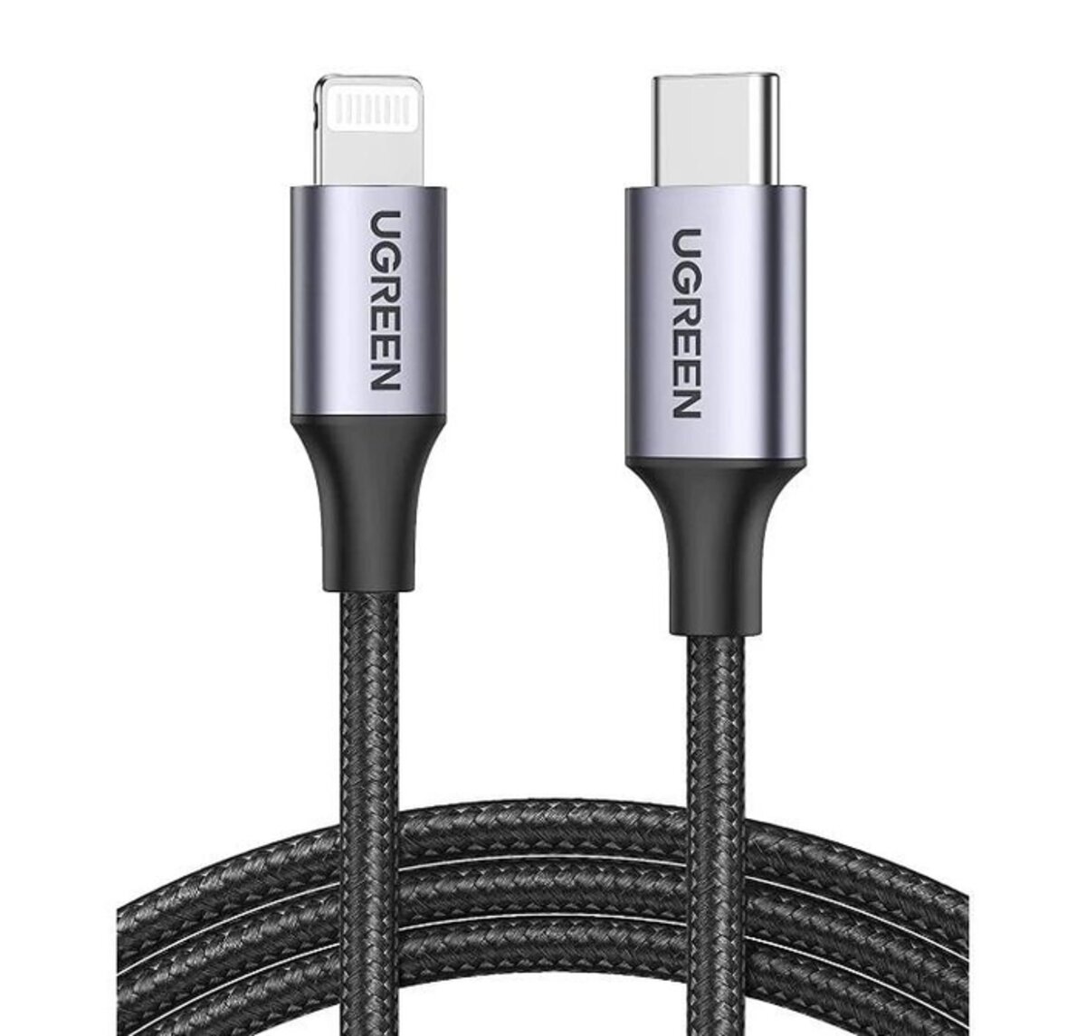 Кабель UGREEN US304 USB-C to Lightning M/M Cable Aluminum Shell Braided 2m (Black) (UGR-60761) Фотографія №1 Кабель UGREEN US304 USB-C to Lightning M/M Cable Aluminum Shell Braided 2m (Black) (UGR-60761) на малюнкі №1