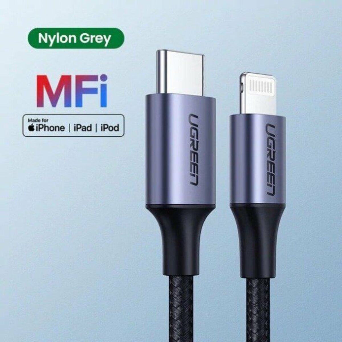 Кабель UGREEN US304 USB-C to Lightning M/M Cable Aluminum Shell Braided 2m (Black) (UGR-60761) Фотографія №3 Кабель UGREEN US304 USB-C to Lightning M/M Cable Aluminum Shell Braided 2m (Black) (UGR-60761) на малюнкі №3