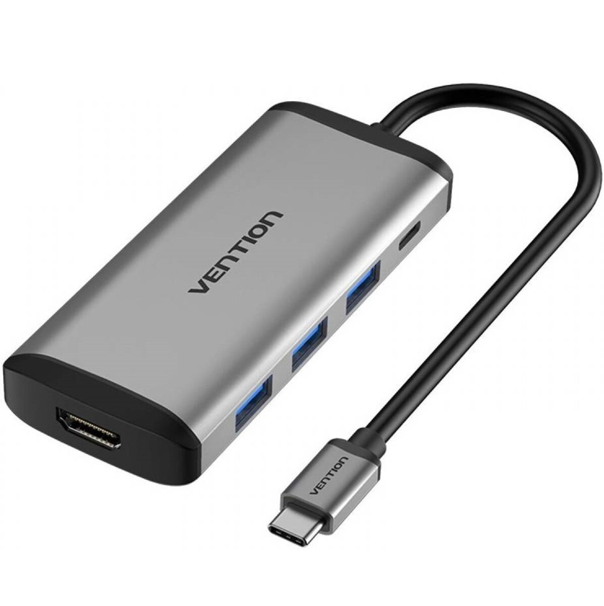 USB-хаб Vention Type-C to HDMI/USB3.0*3/PD Converter 0.15M Gray Metal Type (CNBHB) на малюнкі №1