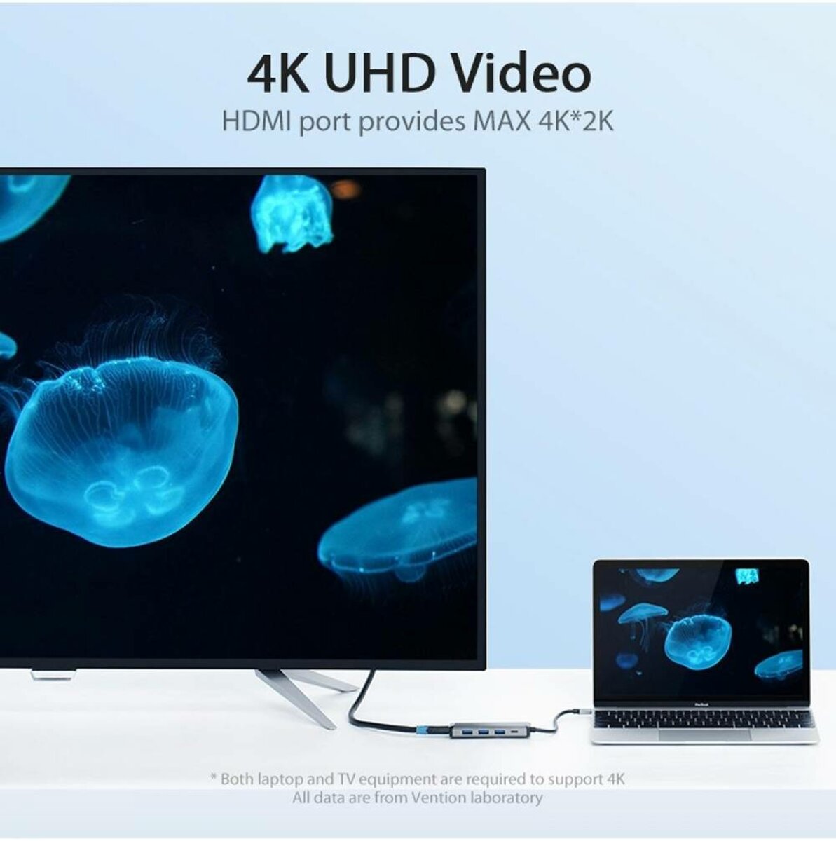 USB-хаб Vention Type-C to HDMI/USB3.0*3/PD Converter 0.15M Gray Metal Type (CNBHB) на малюнкі №3