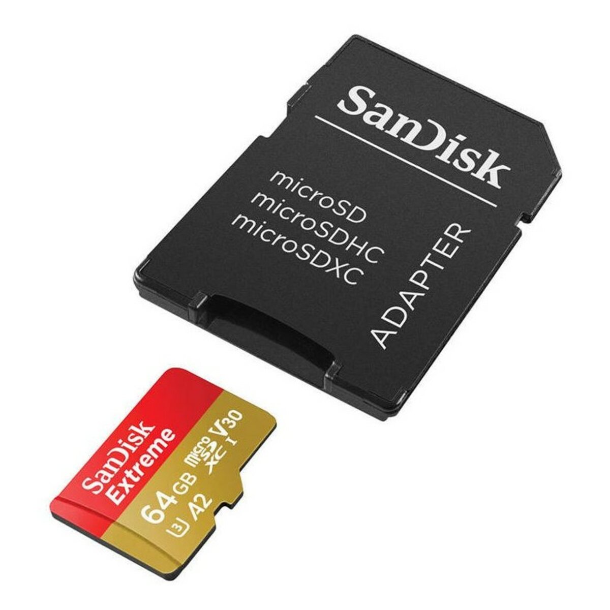 microSDXC (UHS-1 U3) SanDisk Extreme For Action Cams and Drones A2 64Gb class 10 V30 (R170MB/s,W80MB/s) (adapter) (SDSQXAH-064G-GN6AA) Фотография №2 microSDXC (UHS-1 U3) SanDisk Extreme For Action Cams and Drones A2 64Gb class 10 V30 (R170MB/s,W80MB/s) (adapter) (SDSQXAH-064G-GN6AA) смотреть фото №2