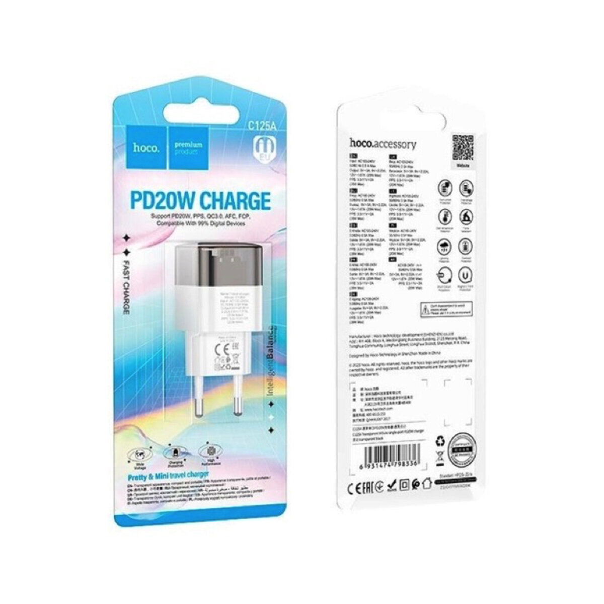 Мережевий зарядний пристрій HOCO C125A Transparent tribute single-port PD20W charger Transparent Black на картинке №4