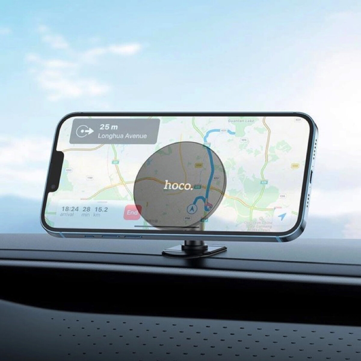 Автотримач для телефона HOCO H13 Fine jade ring magnetic car holder(center console) Black (6931474794512) на картинке №7