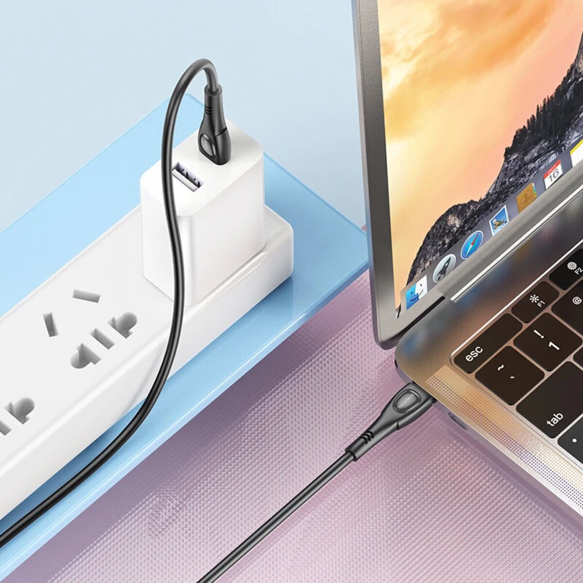 Кабель BOROFONE BX98 Type-C to Type-C Superior 60W charging data cable Black Фотографія №4 Кабель BOROFONE BX98 Type-C to Type-C Superior 60W charging data cable Black на малюнкі №4