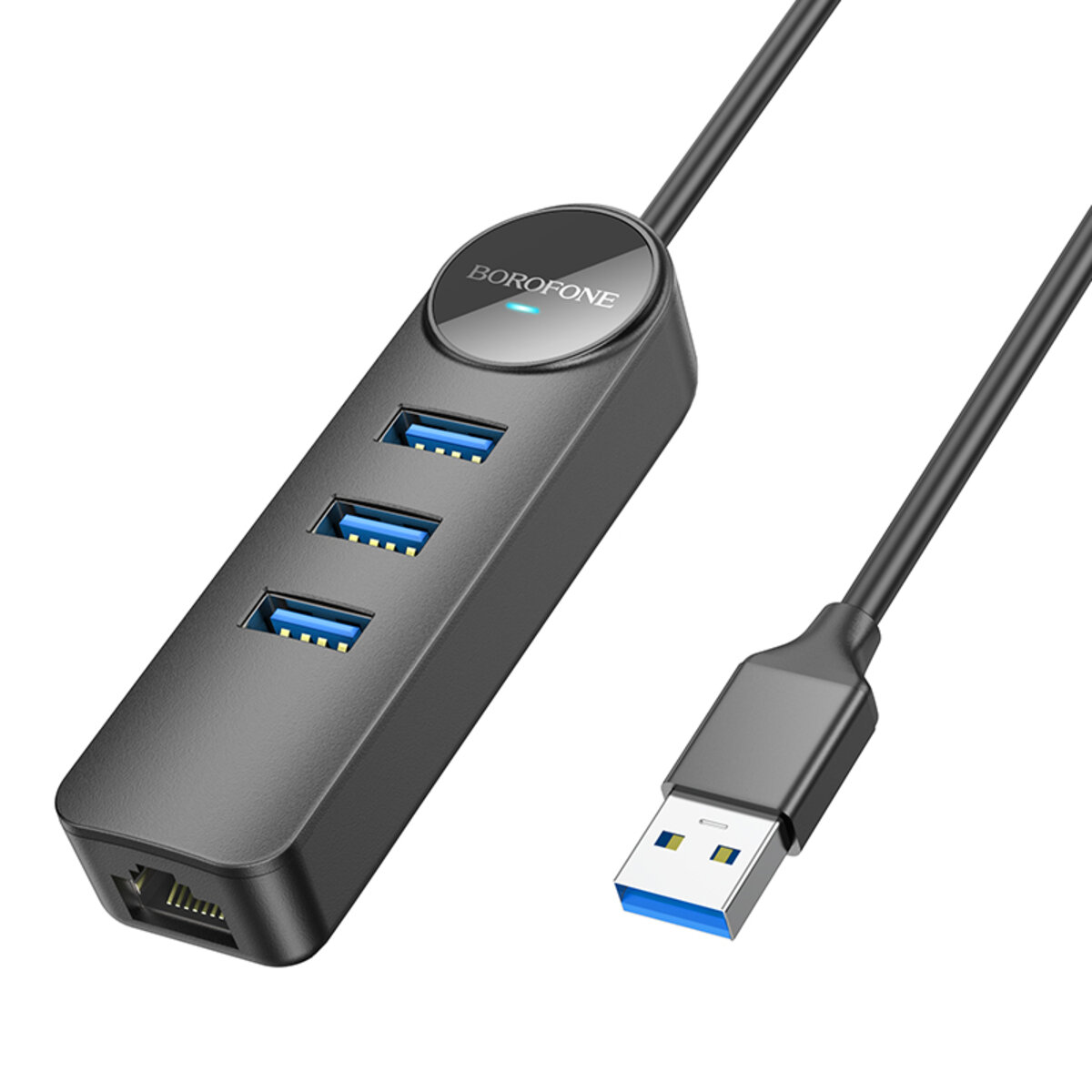 Адаптер Borofone DH6 Erudite 4-in-1 Gigabit Ethernet Adapter(USB to USB3.0*3+RJ45)(L=0.2M) Black Фотографія №2 Адаптер Borofone DH6 Erudite 4-in-1 Gigabit Ethernet Adapter(USB to USB3.0*3+RJ45)(L=0.2M) Black на малюнкі №2