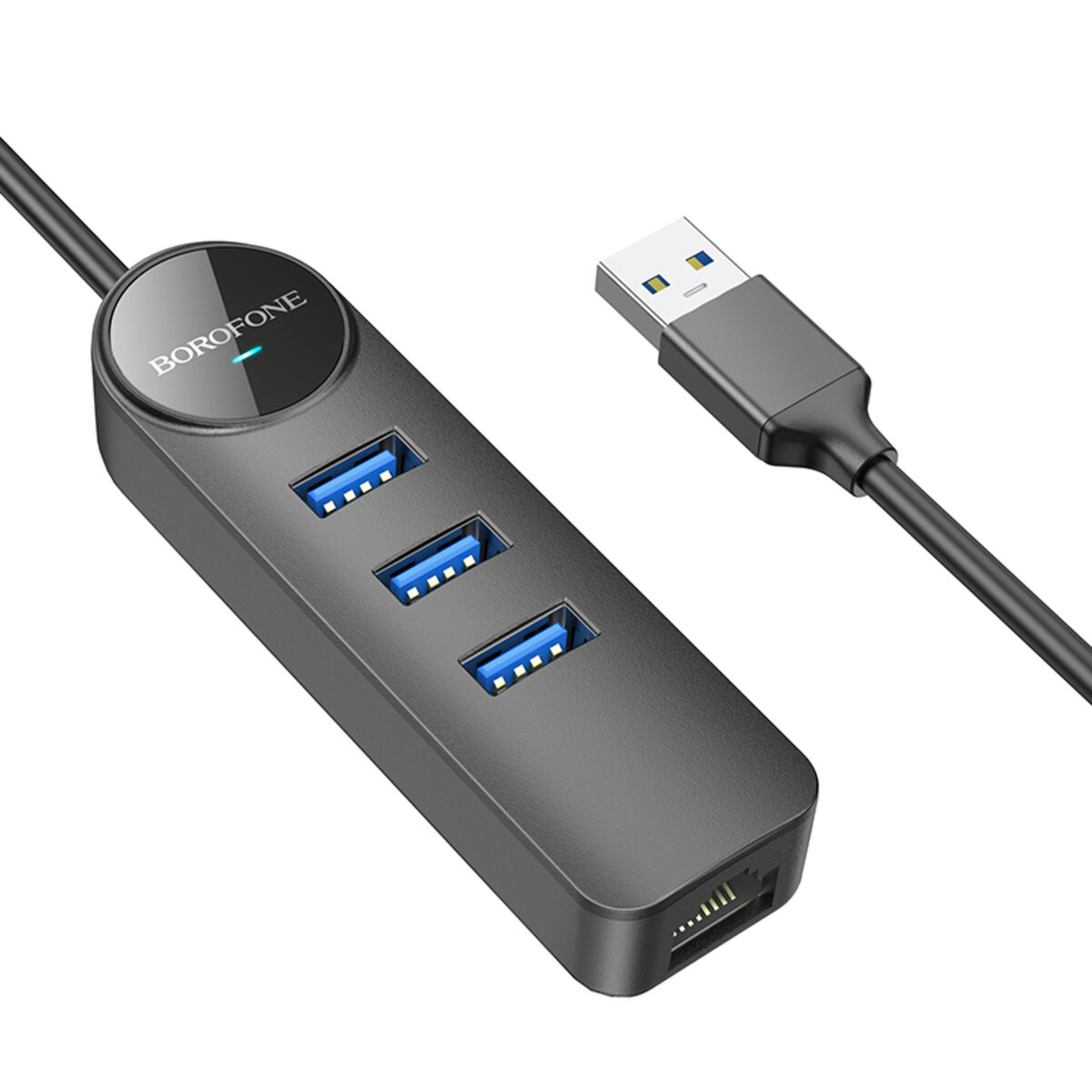 Адаптер Borofone DH6 Erudite 4-in-1 Gigabit Ethernet Adapter(USB to USB3.0*3+RJ45)(L=0.2M) Black Фотографія №3 Адаптер Borofone DH6 Erudite 4-in-1 Gigabit Ethernet Adapter(USB to USB3.0*3+RJ45)(L=0.2M) Black на малюнкі №3