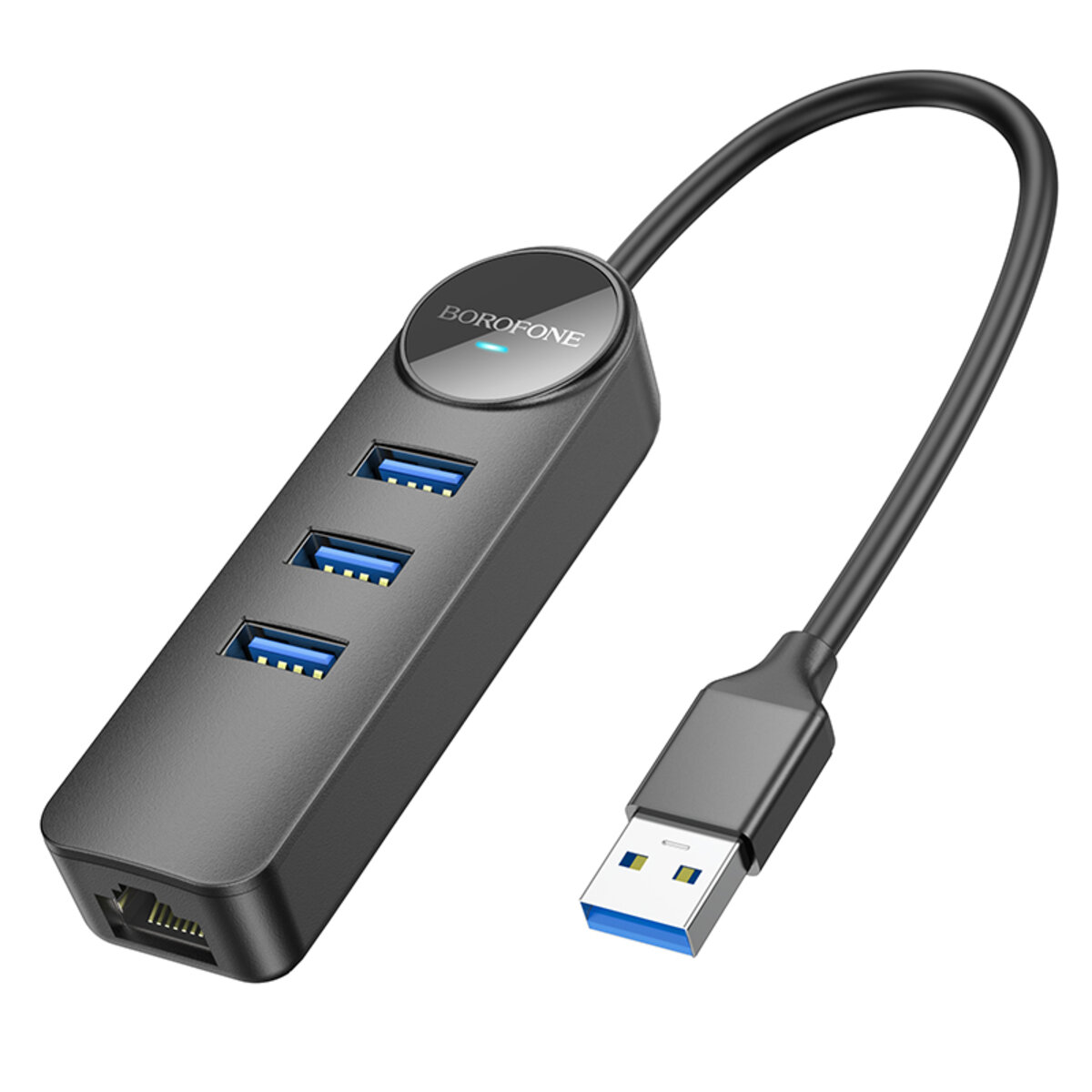 Адаптер Borofone DH6 Erudite 4-in-1 Gigabit Ethernet Adapter(USB to USB3.0*3+RJ45)(L=0.2M) Black Фотографія №1 Адаптер Borofone DH6 Erudite 4-in-1 Gigabit Ethernet Adapter(USB to USB3.0*3+RJ45)(L=0.2M) Black на малюнкі №1