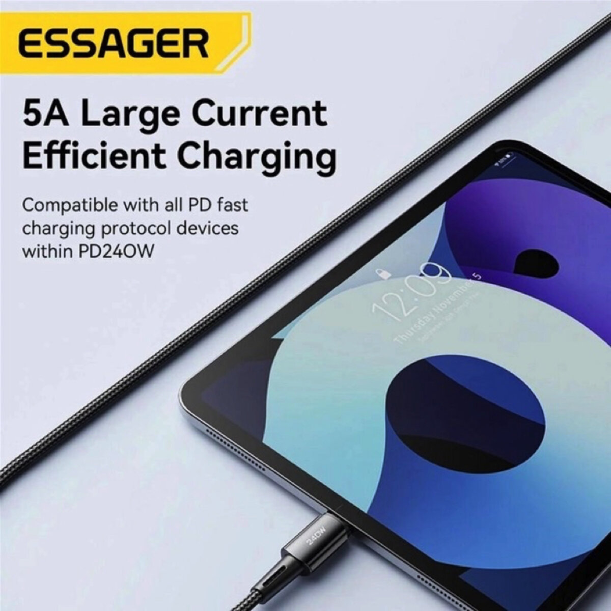 Кабель Essager Sunset C-C 240W Data cable 1m grey (EXCTT3-CG0G-P) Фотографія №5 Кабель Essager Sunset C-C 240W Data cable 1m grey (EXCTT3-CG0G-P) на малюнкі №5