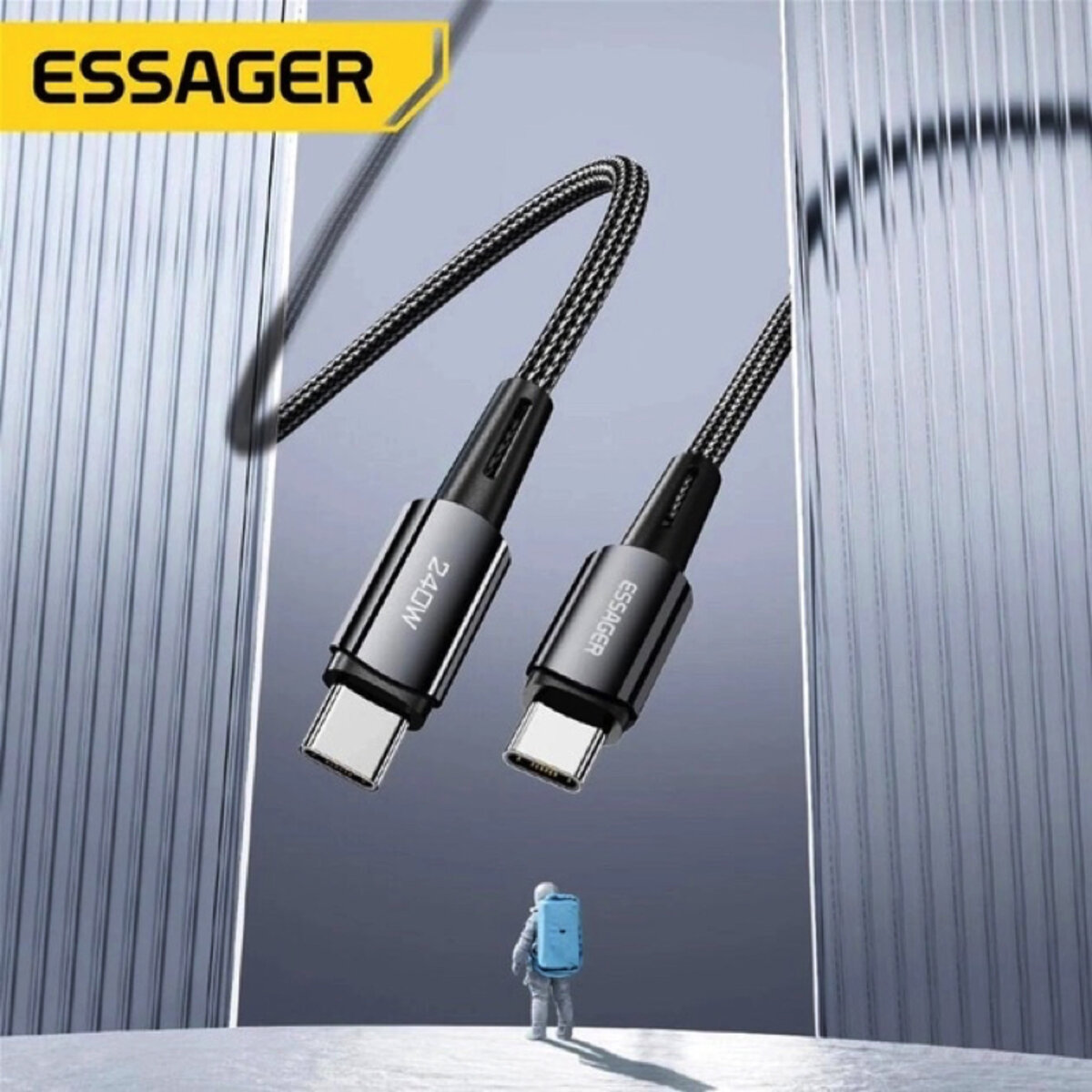 Кабель Essager Sunset C-C 240W Data cable 1m grey (EXCTT3-CG0G-P) Фотографія №6 Кабель Essager Sunset C-C 240W Data cable 1m grey (EXCTT3-CG0G-P) на малюнкі №6