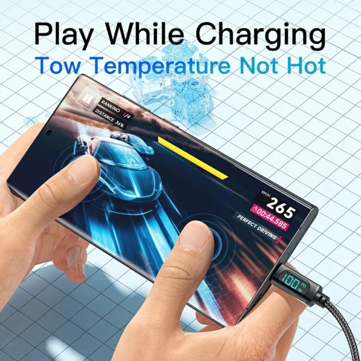 Кабель Essager Enjoy LED Digital Display USB Charging Cable USB A to Type C 100W 1m black (EXCT-XY01-P) Фотографія №4 Кабель Essager Enjoy LED Digital Display USB Charging Cable USB A to Type C 100W 1m black (EXCT-XY01-P) на малюнкі №4