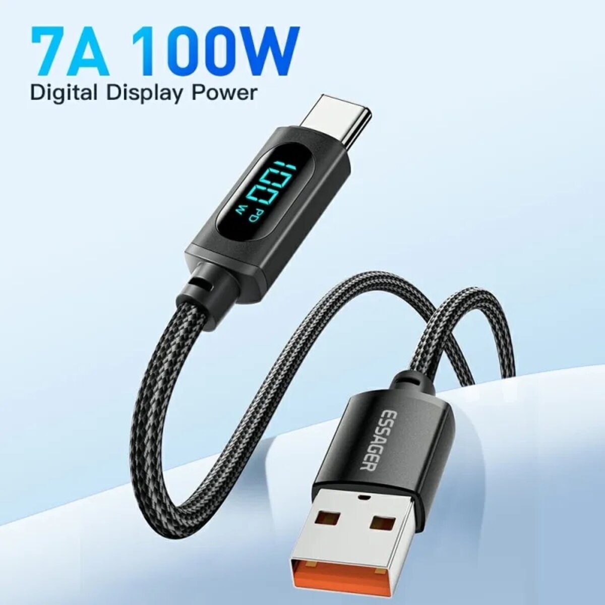 Кабель Essager Enjoy LED Digital Display USB Charging Cable USB A to Type C 100W 1m black (EXCT-XY01-P) Фотографія №2 Кабель Essager Enjoy LED Digital Display USB Charging Cable USB A to Type C 100W 1m black (EXCT-XY01-P) на малюнкі №2