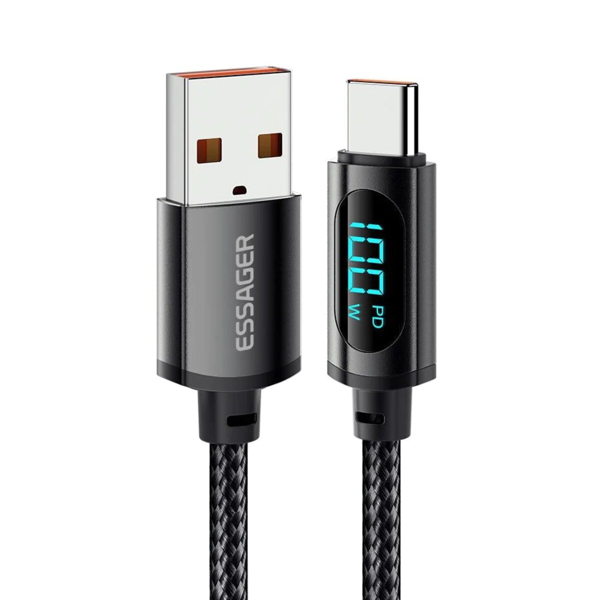 Кабель Essager Enjoy LED Digital Display USB Charging Cable USB A to Type C 100W 1m black (EXCT-XY01-P) Фотографія №1 Кабель Essager Enjoy LED Digital Display USB Charging Cable USB A to Type C 100W 1m black (EXCT-XY01-P) на малюнкі №1