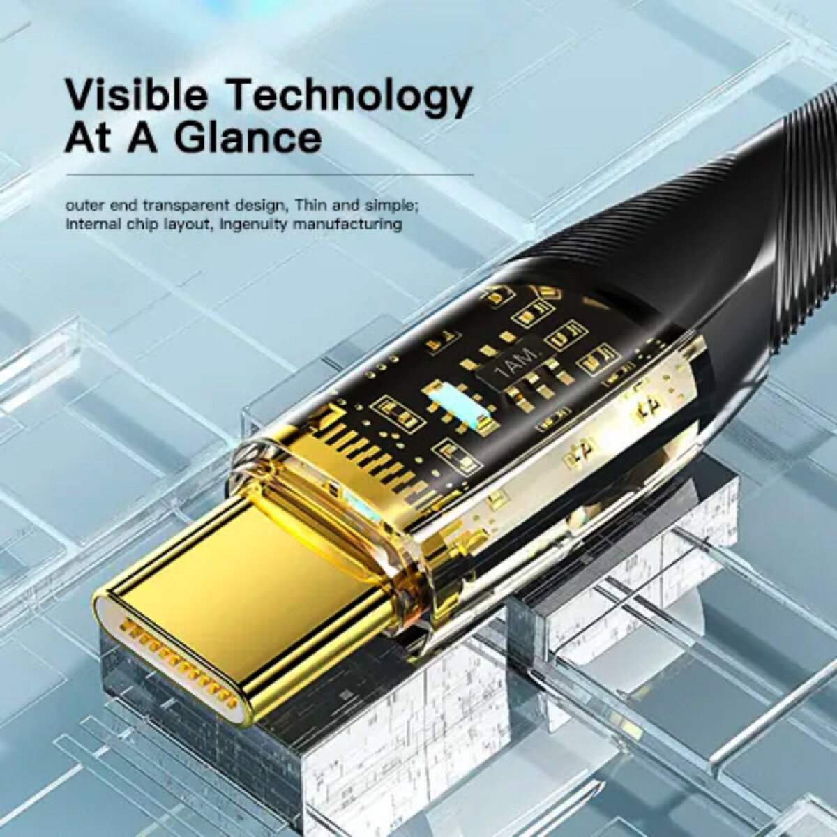 Кабель Essager Interstellar Transparent Design USB Charging Cable Type C to Type C 100W 1m black (EXCTT1-XJ01-P) Фотографія №2 Кабель Essager Interstellar Transparent Design USB Charging Cable Type C to Type C 100W 1m black (EXCTT1-XJ01-P) на малюнкі №2