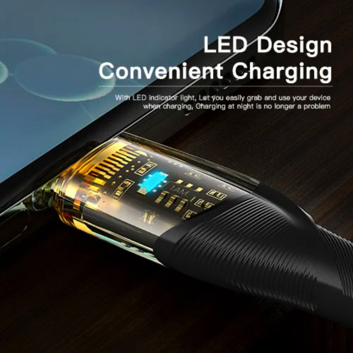 Кабель Essager Interstellar Transparent Design USB Charging Cable Type C to Type C 100W 1m black (EXCTT1-XJ01-P) Фотографія №3 Кабель Essager Interstellar Transparent Design USB Charging Cable Type C to Type C 100W 1m black (EXCTT1-XJ01-P) на малюнкі №3
