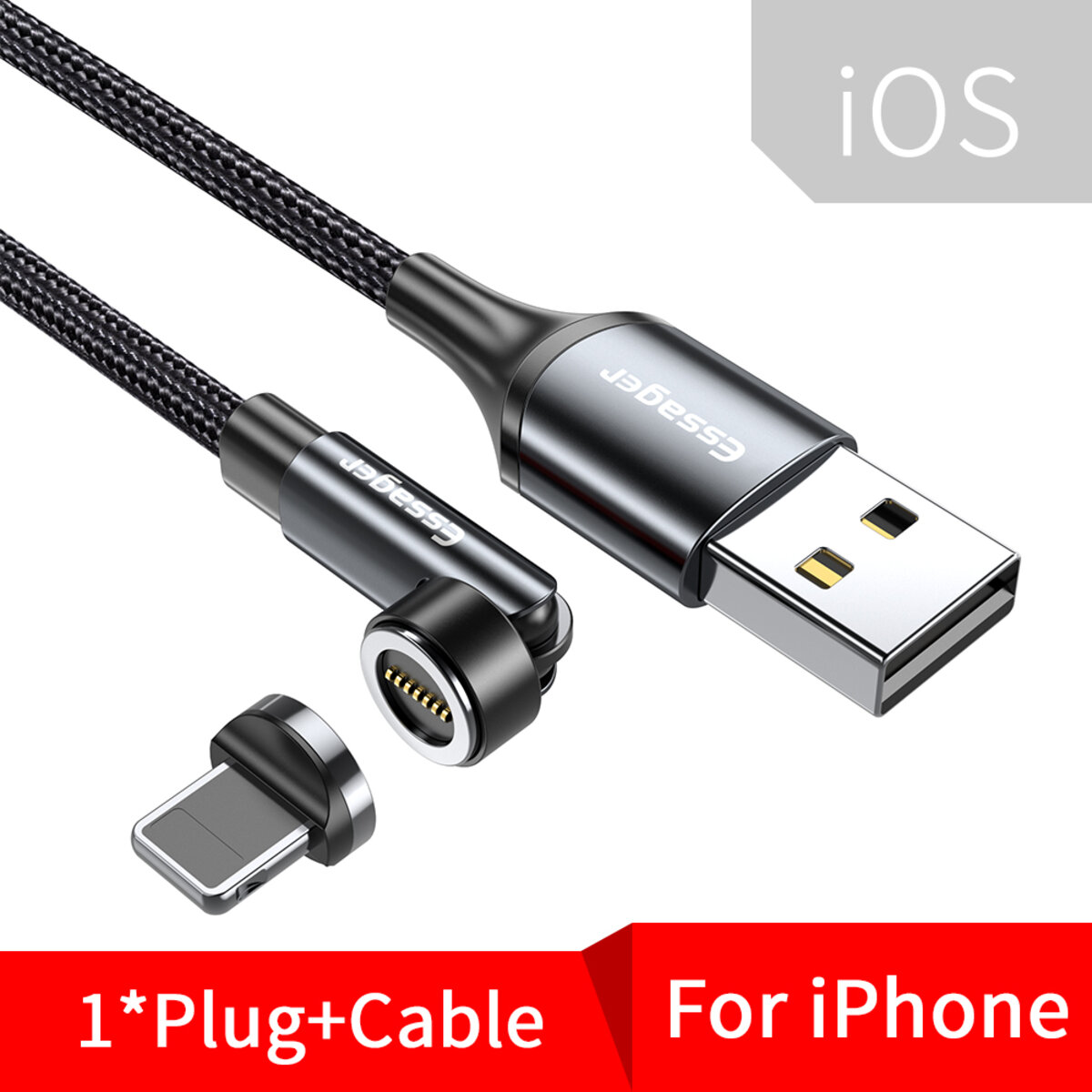 Кабель Essager Universal 540 Ratate 3A Magnetic USB Charging Cable Lightning 1m grey (EXCCXL-WX0G) Фотографія №7 Кабель Essager Universal 540 Ratate 3A Magnetic USB Charging Cable Lightning 1m grey (EXCCXL-WX0G) на малюнкі №7