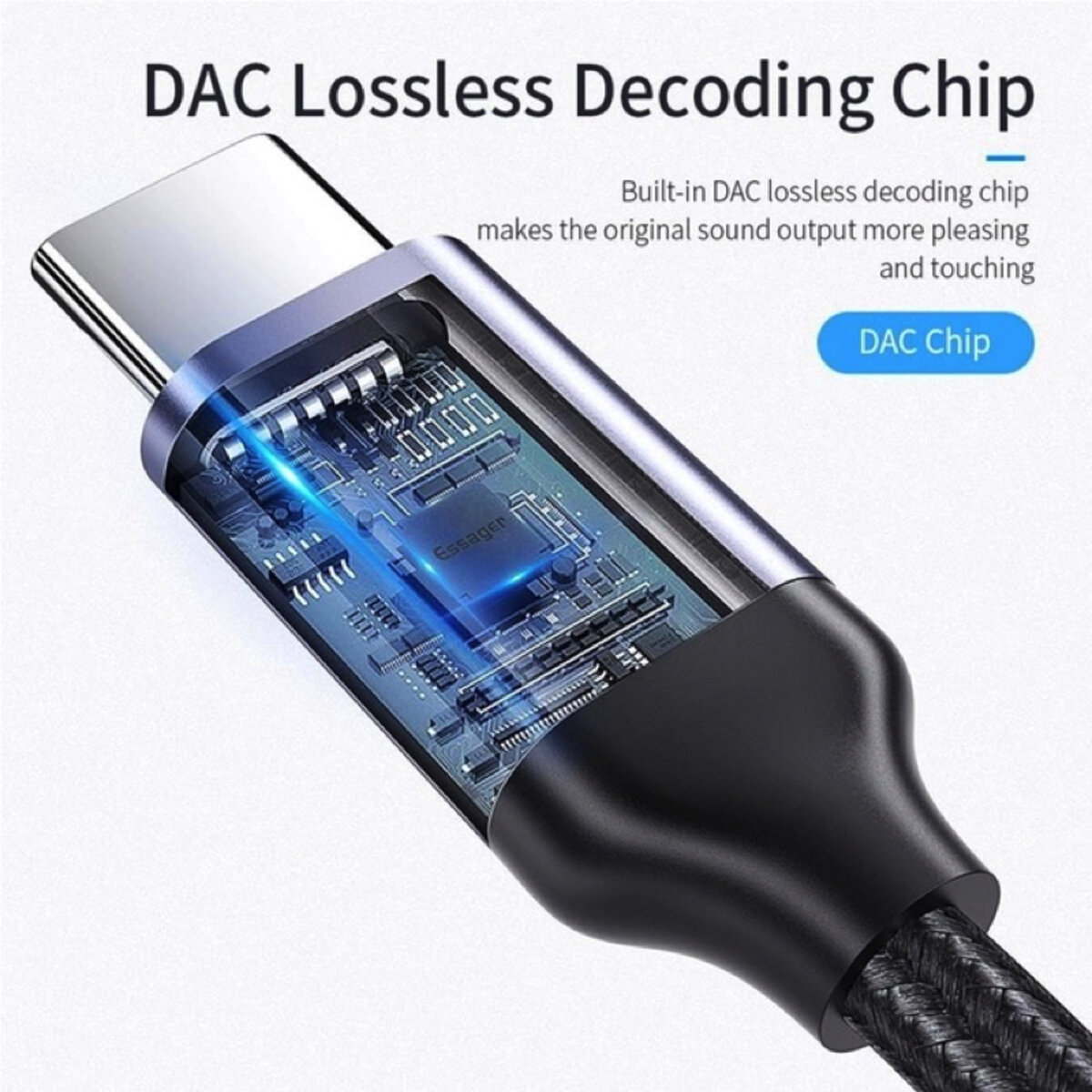 Кабель-перехiдник Essager E01 Type c to 3.5mm Jack Headphone Adapter grey (EZJE01-0G) Фотографія №5 Кабель-перехiдник Essager E01 Type c to 3.5mm Jack Headphone Adapter grey (EZJE01-0G) на малюнкі №5
