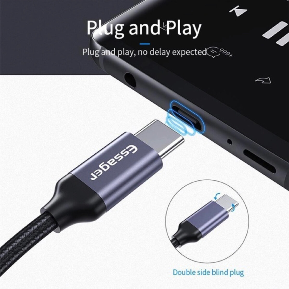 Кабель-перехiдник Essager E01 Type c to 3.5mm Jack Headphone Adapter grey (EZJE01-0G) Фотографія №3 Кабель-перехiдник Essager E01 Type c to 3.5mm Jack Headphone Adapter grey (EZJE01-0G) на малюнкі №3