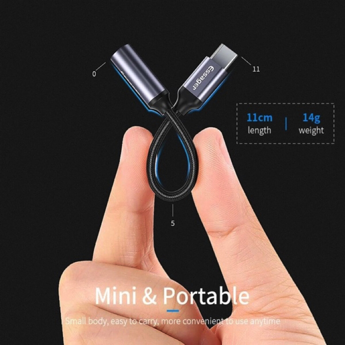 Кабель-перехiдник Essager E01 Type c to 3.5mm Jack Headphone Adapter grey (EZJE01-0G) Фотографія №8 Кабель-перехiдник Essager E01 Type c to 3.5mm Jack Headphone Adapter grey (EZJE01-0G) на малюнкі №8
