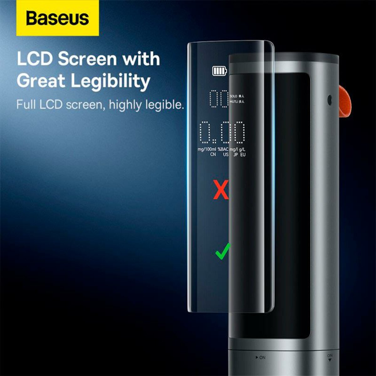 Алкотестер Baseus SafeJourney Pro Series Breathalyzer, Space Grey (CRCX060014) Фотографія №6 Алкотестер Baseus SafeJourney Pro Series Breathalyzer, Space Grey (CRCX060014) на малюнкі №6