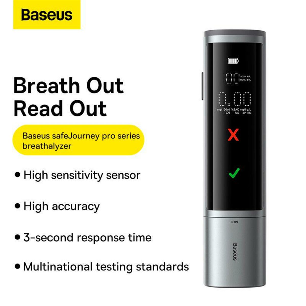 Алкотестер Baseus SafeJourney Pro Series Breathalyzer, Space Grey (CRCX060014) Фотографія №5 Алкотестер Baseus SafeJourney Pro Series Breathalyzer, Space Grey (CRCX060014) на малюнкі №5