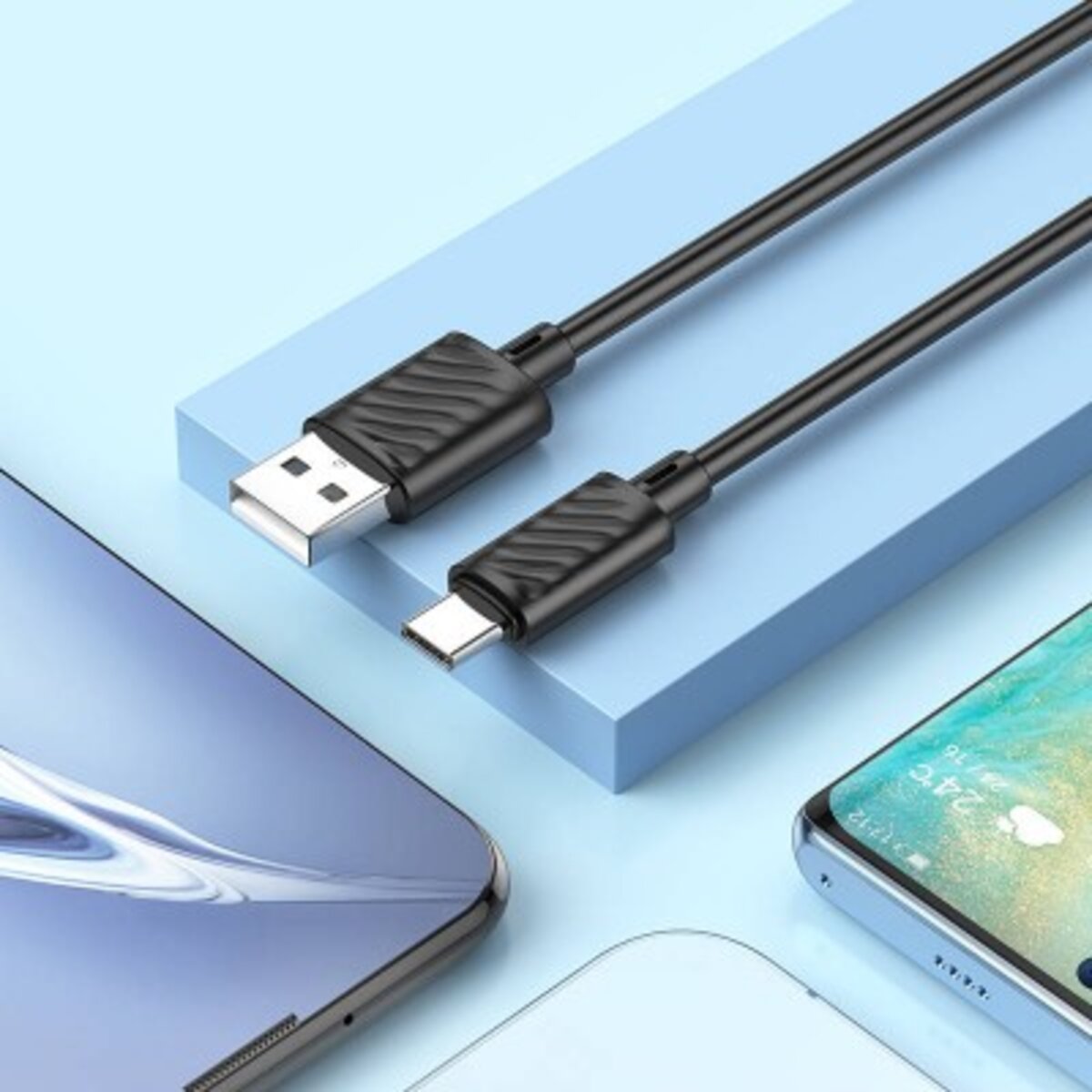 Кабель HOCO X88 Gratified charging data cable for Type-C Black (6931474783349) на картинке №3