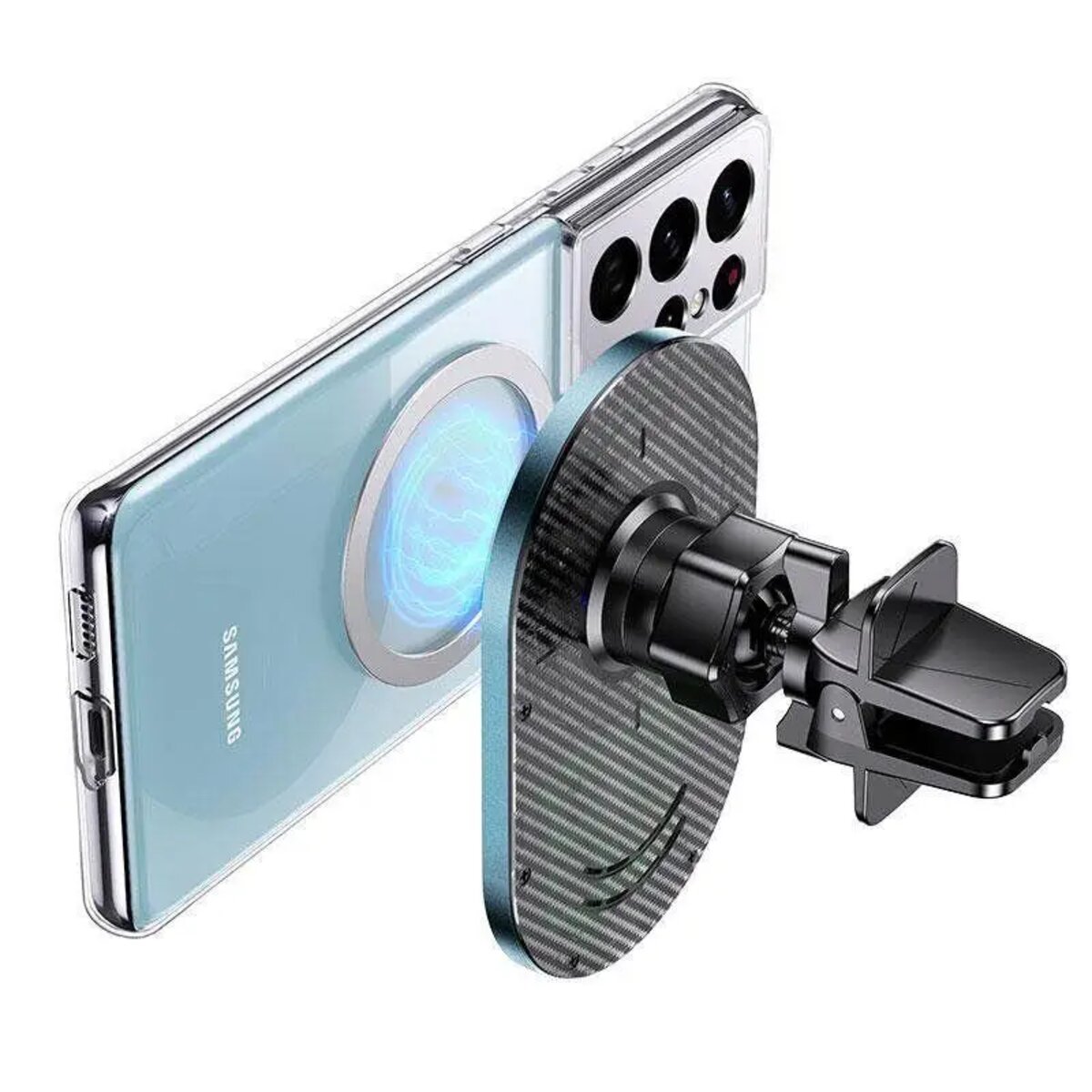 Автотримач для телефона Usams US-CD170 Magnetic Car Wireless Charging Phone Holder (Air Vent) 15W (With Magnetic Ring) Grey (CD170DZ01) на картинке №6