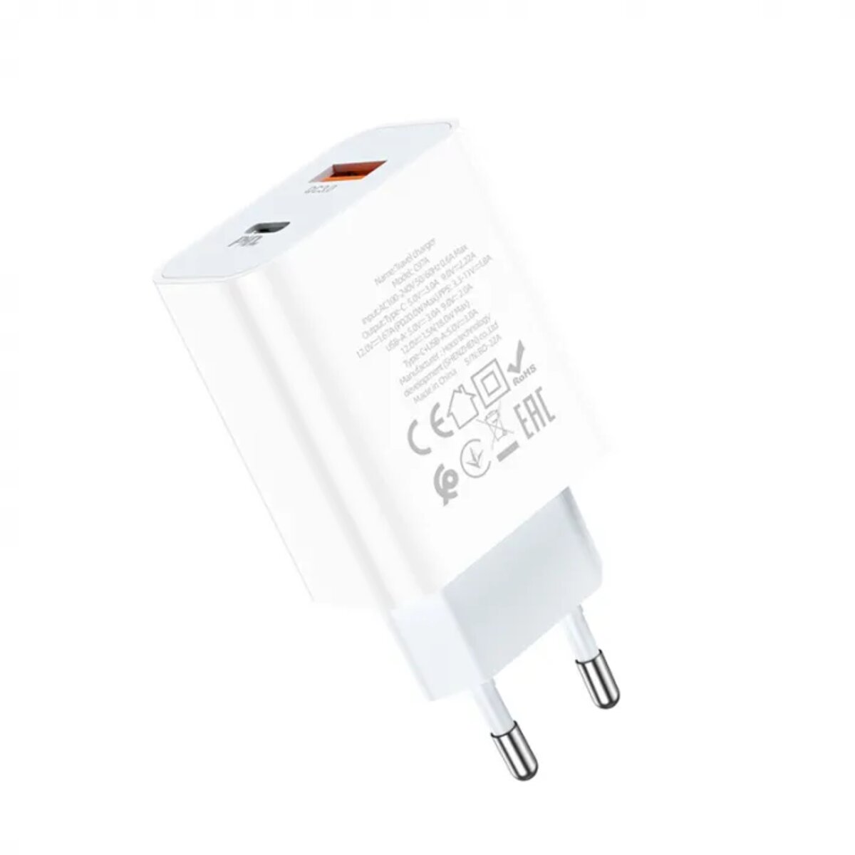 Мережевий зарядний пристрій HOCO C97A PD20W+QC3.0 charger White Фотографія №4 Мережевий зарядний пристрій HOCO C97A PD20W+QC3.0 charger White на малюнкі №4