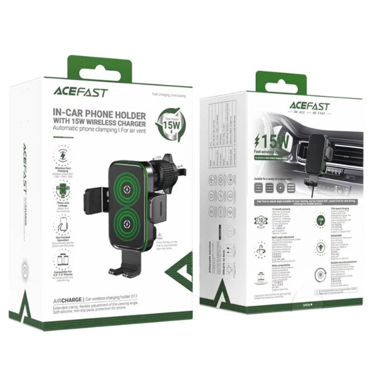 Автотримач для телефона з БЗП ACEFAST D17 car wireless charging holder Black (AFD17B) на картинке №1