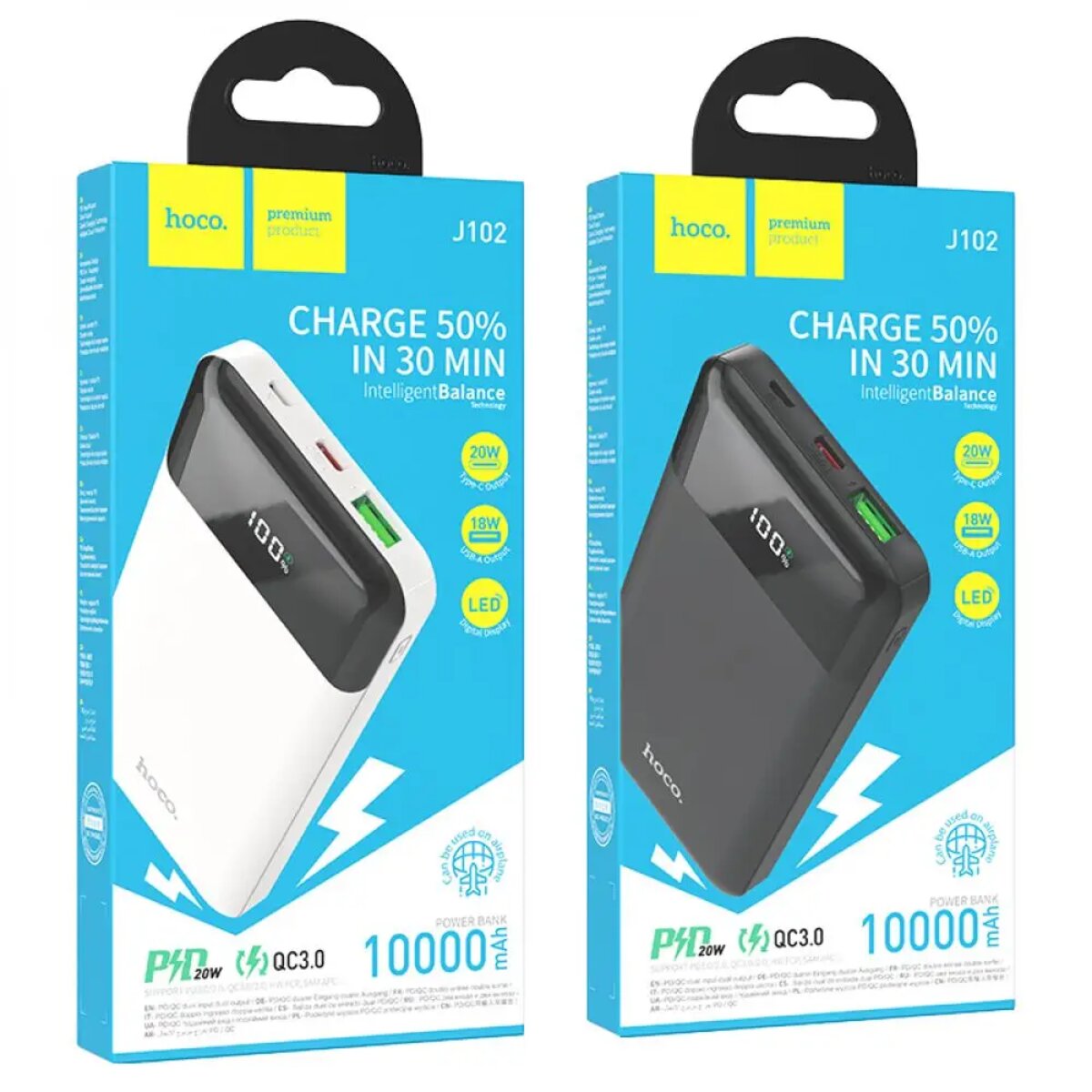 Зовнішній акумулятор HOCO J102 Cool figure PD20W+QC3.0 power bank(10000mAh) Black на малюнкі №6